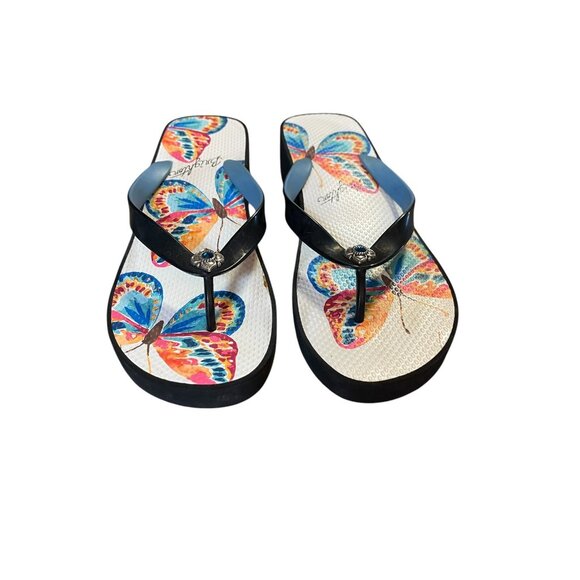 Brighton “Flit” Butterfly Blue Rhinestone Flipflop Slide Platform Sandals SZ 10 - Picture 3 of 8